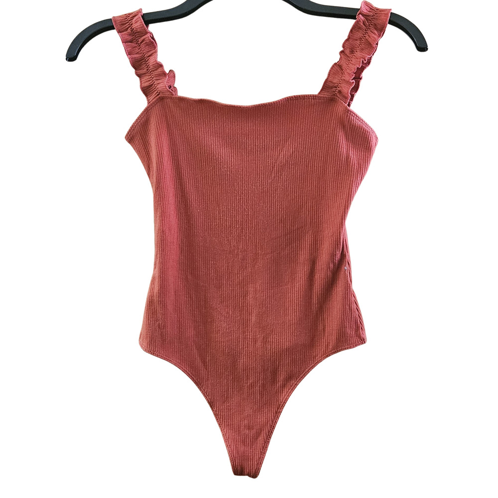 Ribbed Ruffle Elastane Tencel Bodysuit Size Small